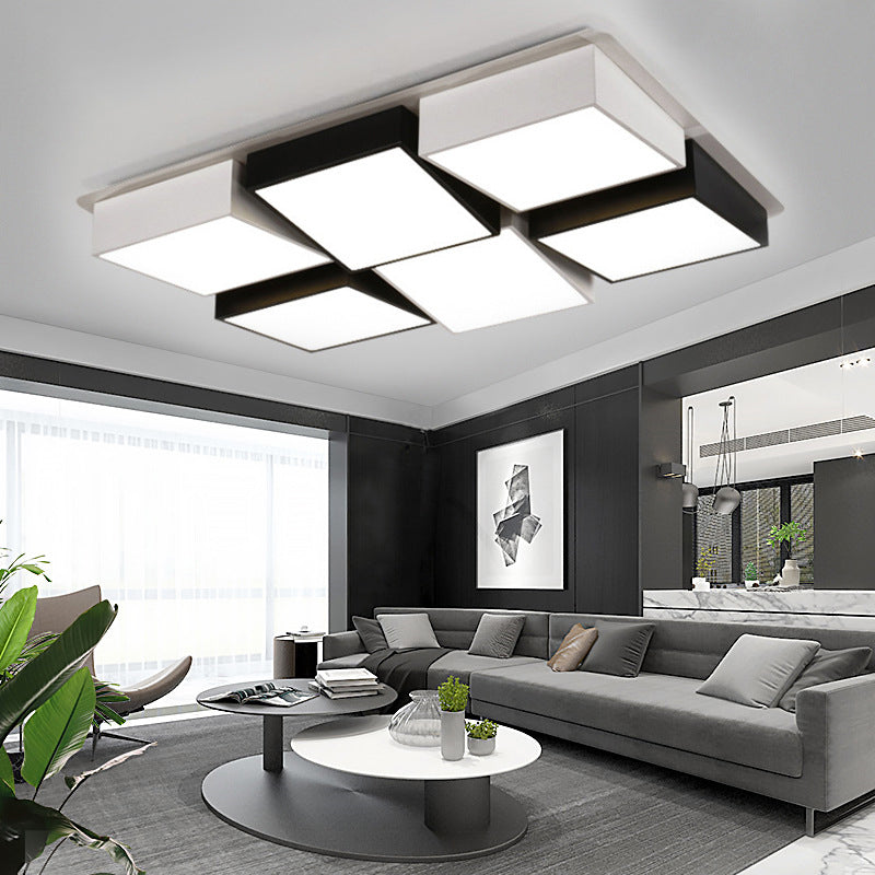 Nordic Metal LED Flushmount Ceiling Light with 4/6 Lights in Black and White Checkered Design