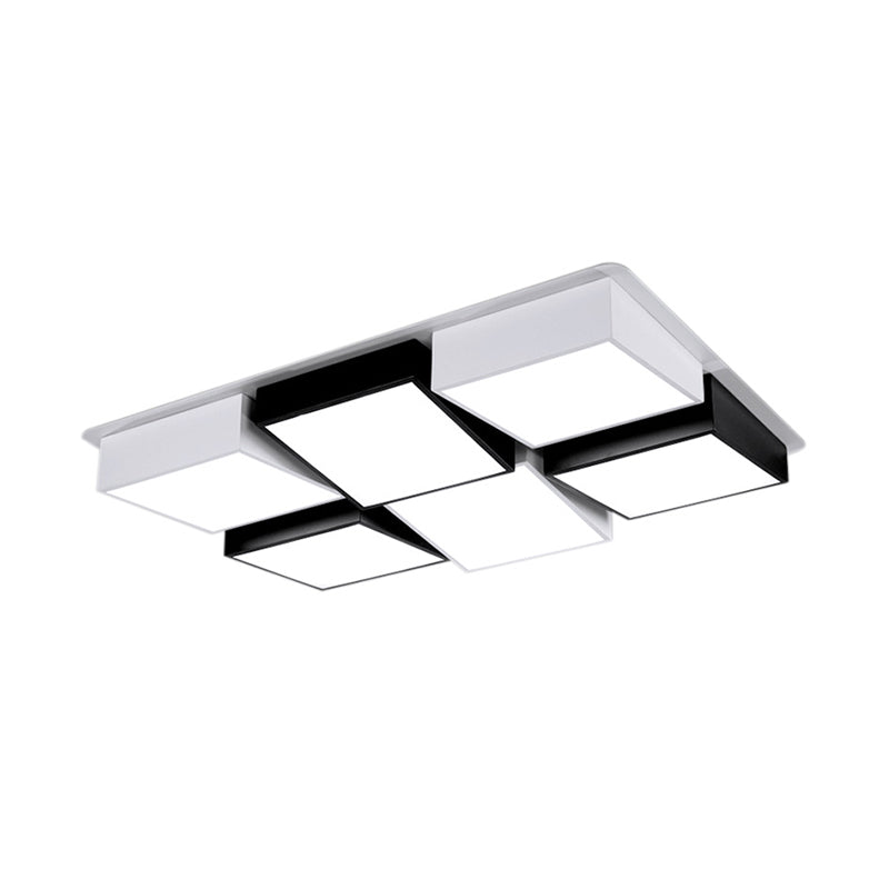 Nordic Metal Led Flushmount Ceiling Light With 4/6 Lights In Black And White Checkered Design