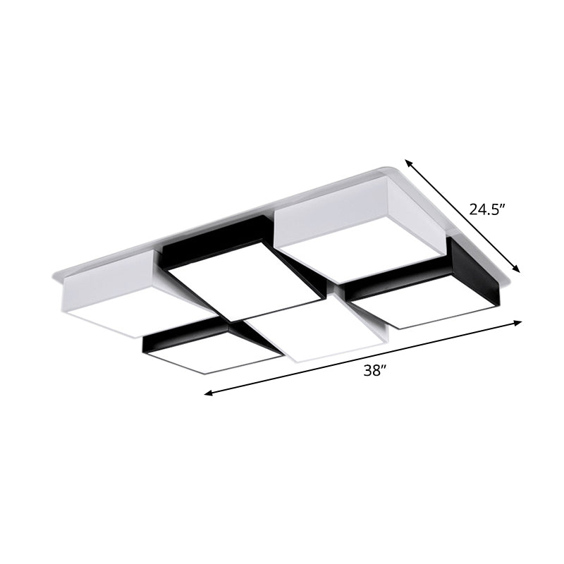 Nordic Metal Led Flushmount Ceiling Light With 4/6 Lights In Black And White Checkered Design