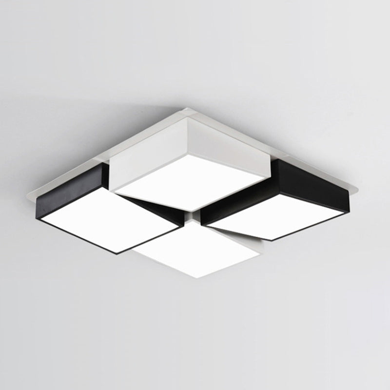 Nordic Metal Led Flushmount Ceiling Light With 4/6 Lights In Black And White Checkered Design