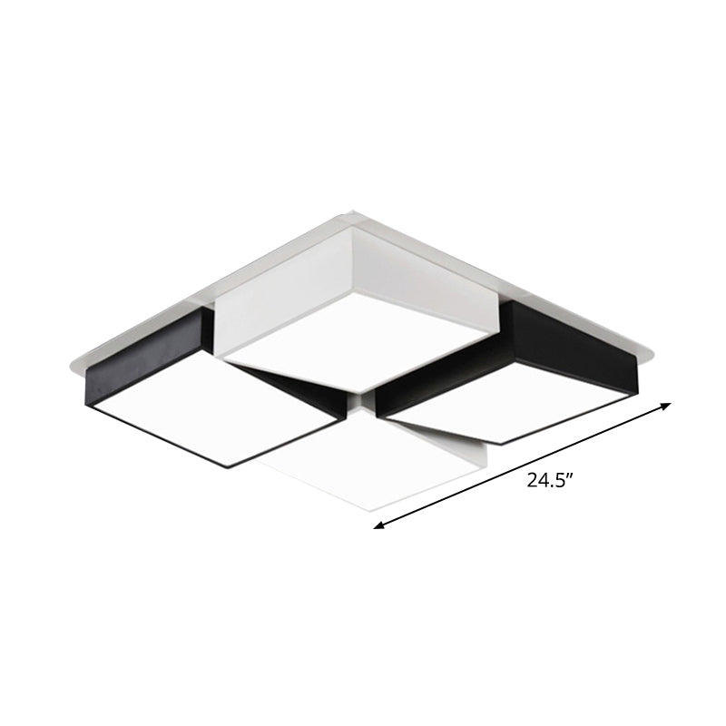 Nordic Metal Led Flushmount Ceiling Light With 4/6 Lights In Black And White Checkered Design