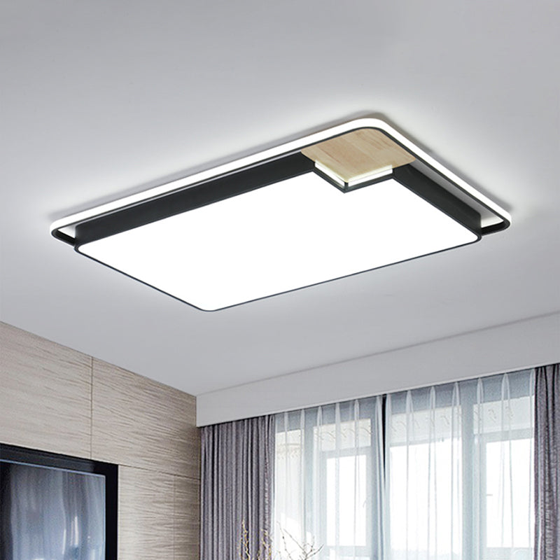 Modern Black And Wood Led Ceiling Light: Acrylic Rectangular/Square Flushmount With Cut Corner