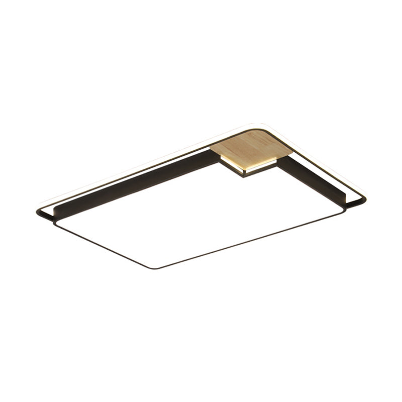 Modern Black And Wood Led Ceiling Light: Acrylic Rectangular/Square Flushmount With Cut Corner