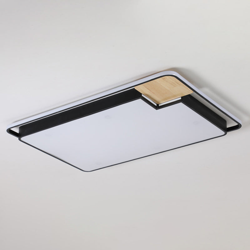 Modern Black and Wood LED Ceiling Light: Acrylic Rectangular/Square Flushmount with Cut Corner and White/3 Color Light