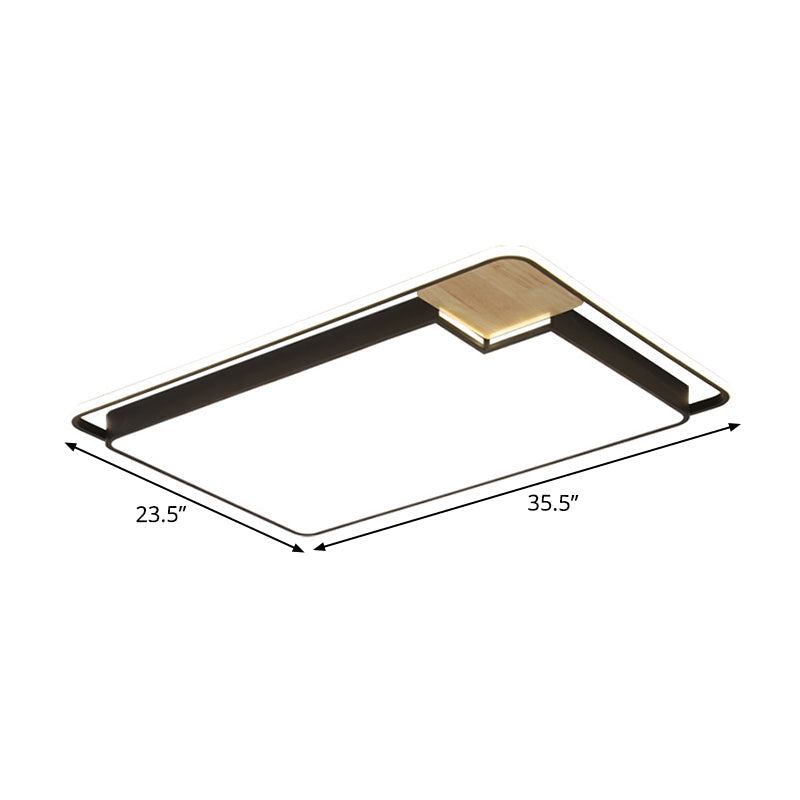 Modern Black and Wood LED Ceiling Light: Acrylic Rectangular/Square Flushmount with Cut Corner and White/3 Color Light