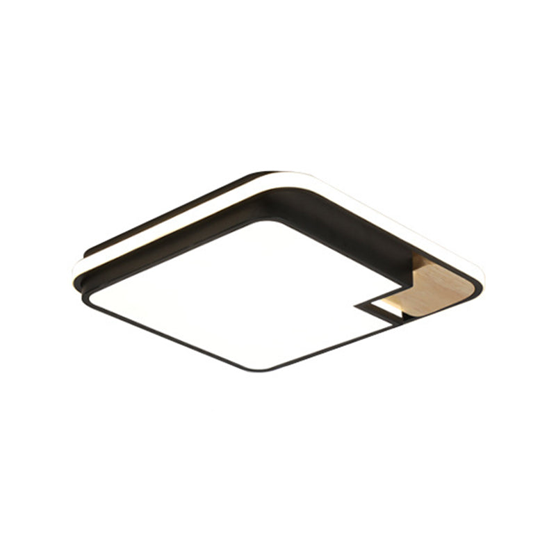 Modern Black And Wood Led Ceiling Light: Acrylic Rectangular/Square Flushmount With Cut Corner