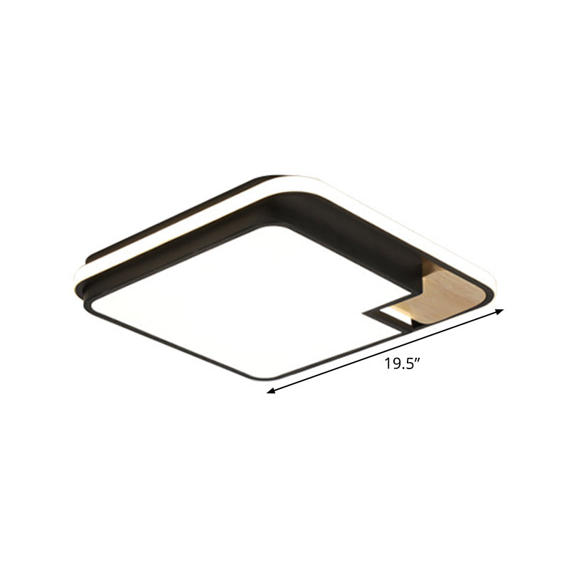 Modern Black And Wood Led Ceiling Light: Acrylic Rectangular/Square Flushmount With Cut Corner