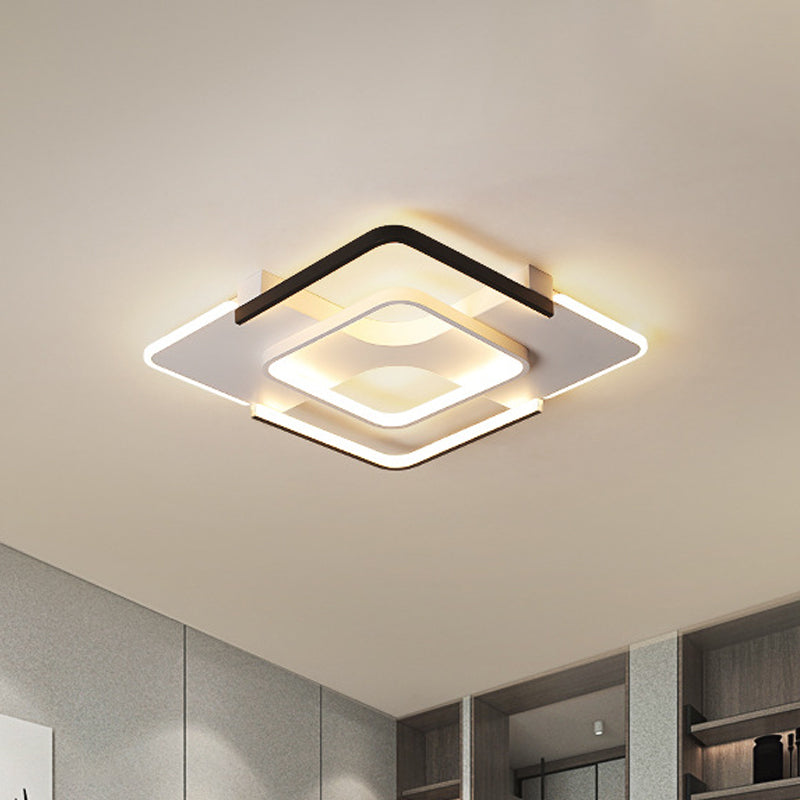 Minimalist LED Ceiling Flush Mount Light with Acrylic Shade in Black & White, Warm/White/3 Color Light, 16"/19.5" Wide