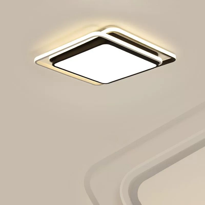 Minimalist Square Acrylic LED Ceiling Flush Mount Light Fixture in Black/White - Warm/White/3 Color Options - Ideal for Hotels