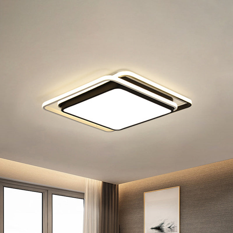 Minimalist Square Acrylic LED Ceiling Flush Mount Light Fixture in Black/White - Warm/White/3 Color Options - Ideal for Hotels
