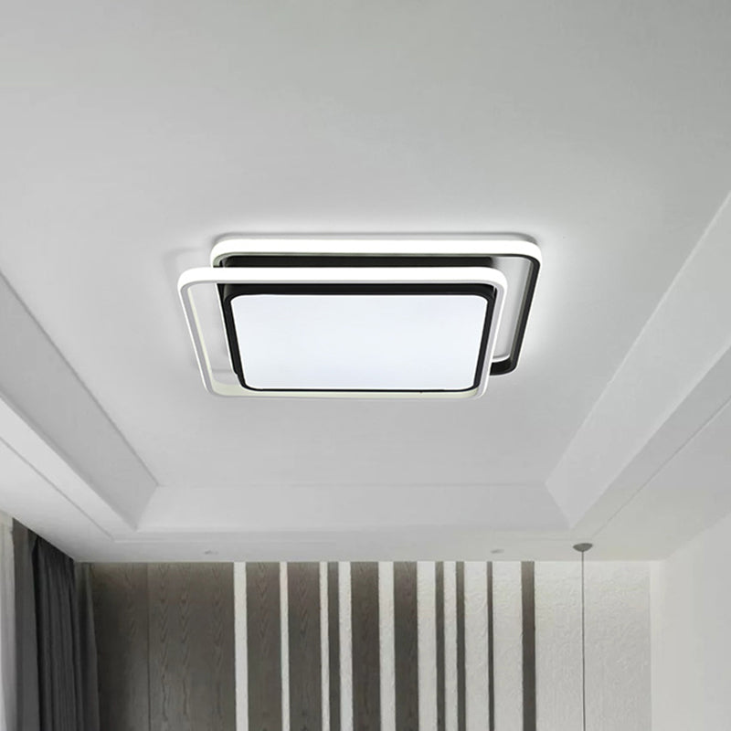 Minimalist Square Acrylic Led Ceiling Flush Mount Light Fixture In Black/White - Warm/White/3 Color