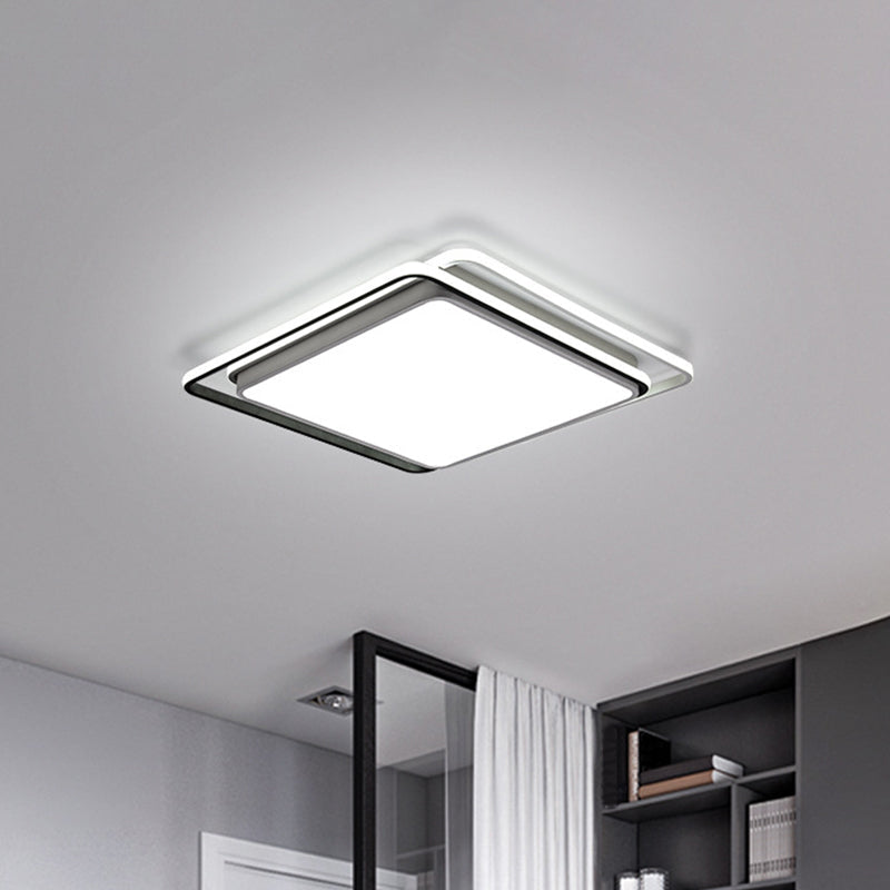 Minimalist Square Acrylic Led Ceiling Flush Mount Light Fixture In Black/White - Warm/White/3 Color