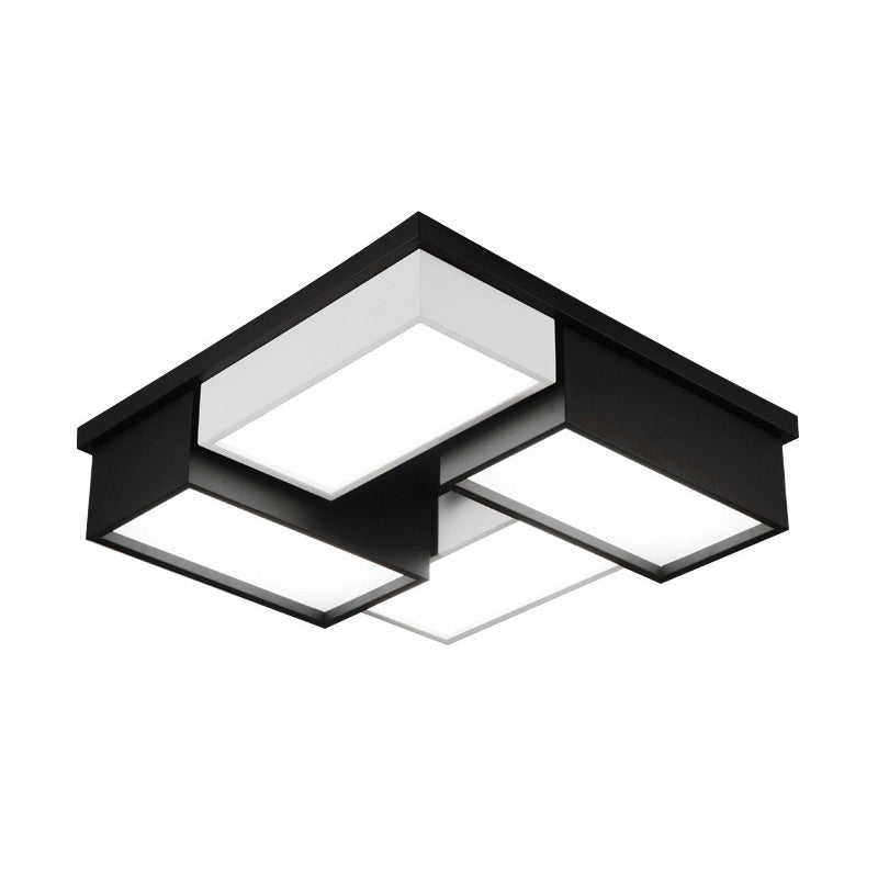 Contemporary Metal Led Flush Mount Light In Black And White For Living Room