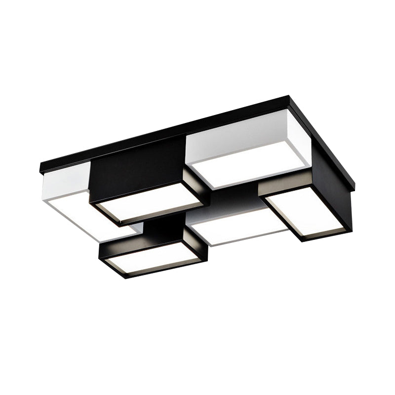 Contemporary Metal Led Flush Mount Light In Black And White For Living Room