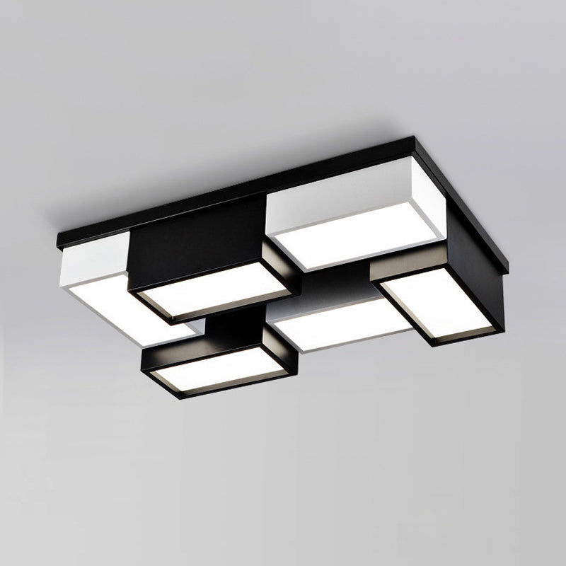 Contemporary Metal LED Flush Mount Light in Black and White for Living Room