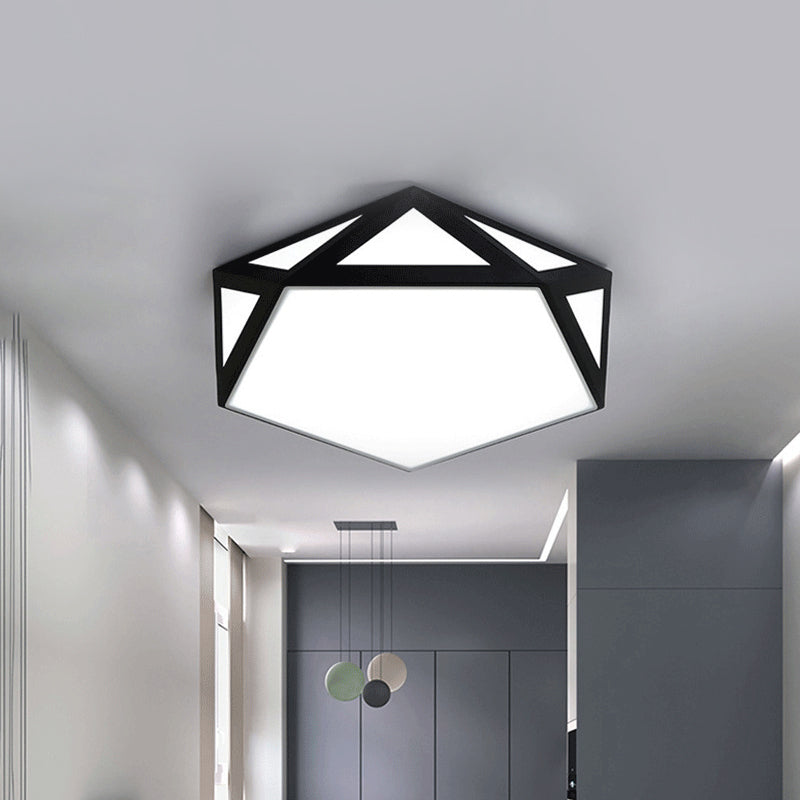 16.5/20.5 Modern Black/White Led Flush Ceiling Light - Foyer Flush-Mount Fixture With Pentagon