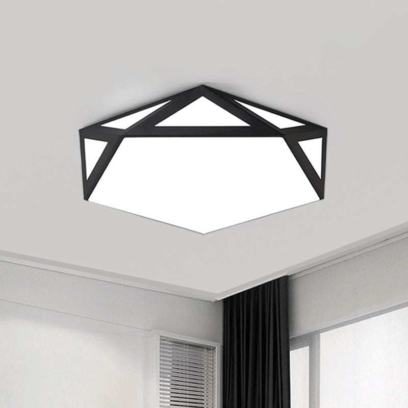 16.5"/20.5" Modern Black/White LED Flush Ceiling Light - Foyer Flush-Mount Fixture with Pentagon Acrylic Shade