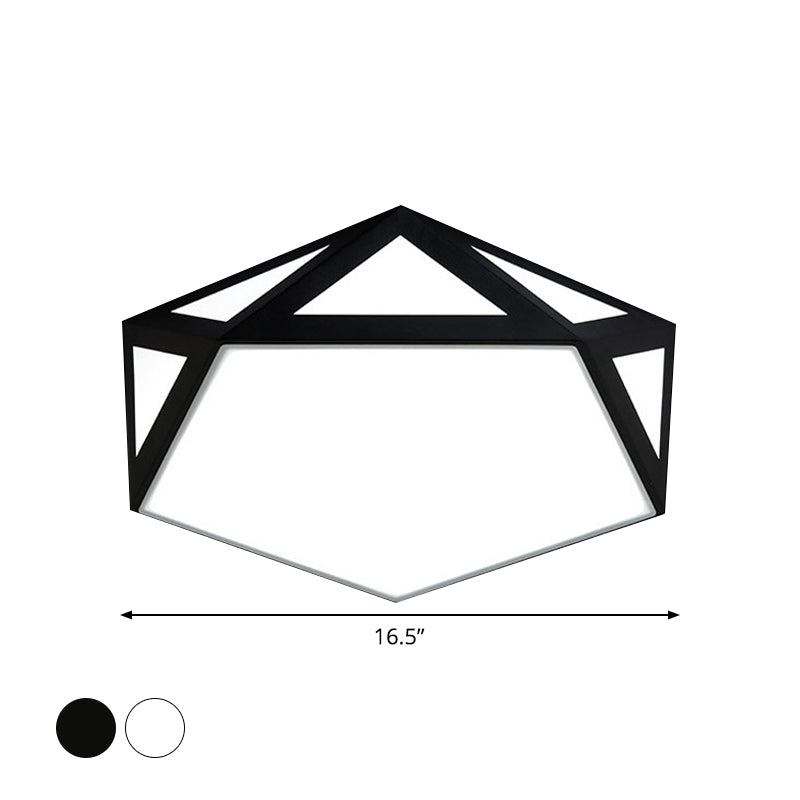 16.5/20.5 Modern Black/White Led Flush Ceiling Light - Foyer Flush-Mount Fixture With Pentagon