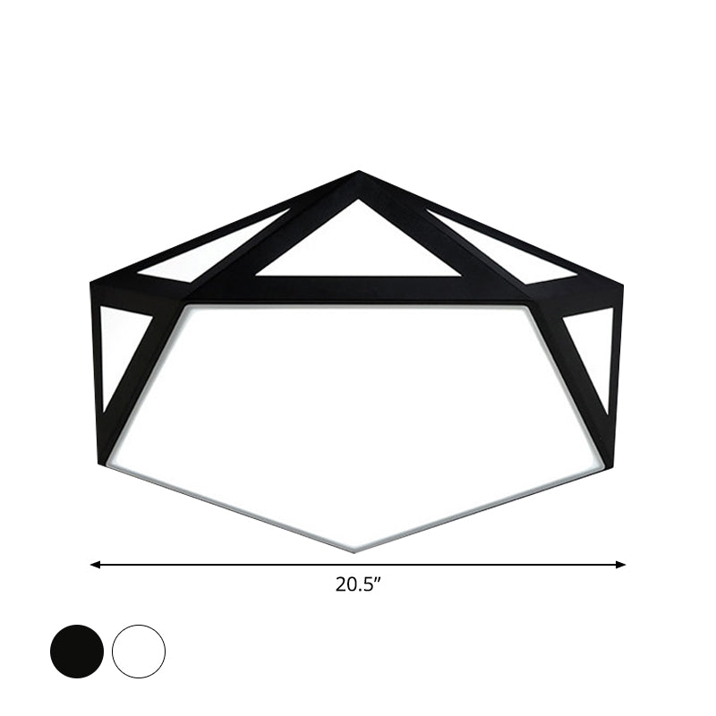 16.5"/20.5" Modern Black/White LED Flush Ceiling Light - Foyer Flush-Mount Fixture with Pentagon Acrylic Shade