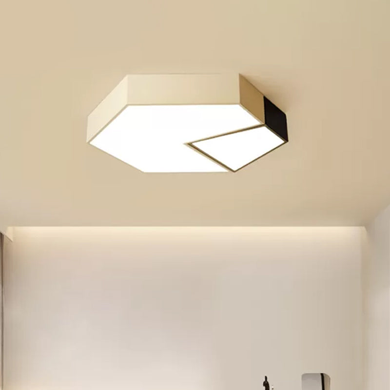 Hexagonal Led Ceiling Fixture - Modern Black And White Color-Block Design 15/19 Sizes Flush Mount
