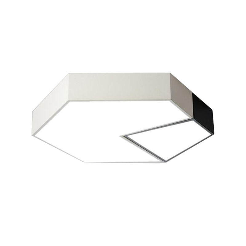Hexagonal LED Ceiling Fixture - Modern Black and White Color-Block Design - 15"/19" Sizes - Flush Mount - White/3 Color Light