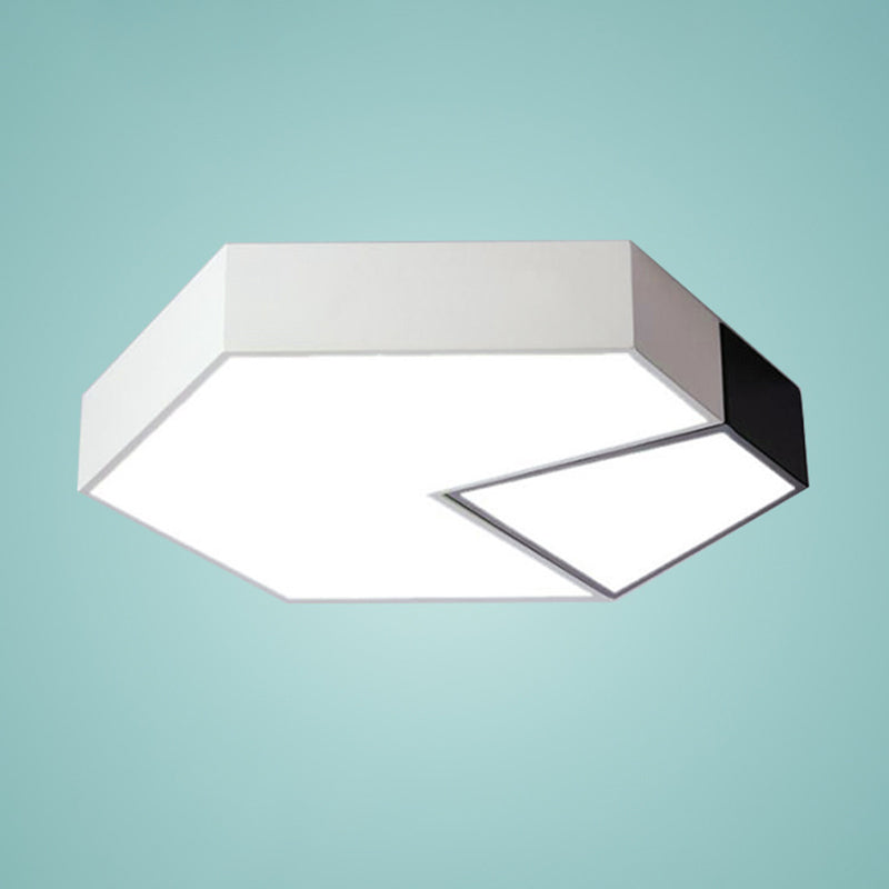 Hexagonal LED Ceiling Fixture - Modern Black and White Color-Block Design - 15"/19" Sizes - Flush Mount - White/3 Color Light
