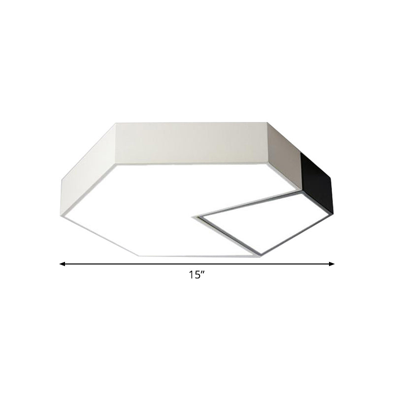 Hexagonal LED Ceiling Fixture - Modern Black and White Color-Block Design - 15"/19" Sizes - Flush Mount - White/3 Color Light