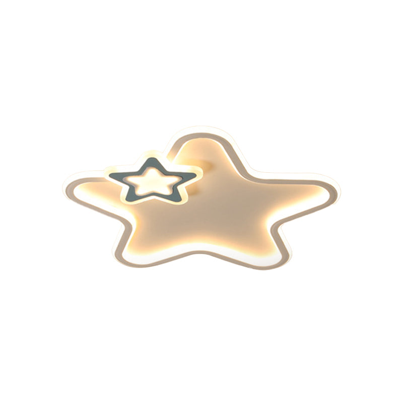 Kid's Star Flush Ceiling Light: Cartoon Acrylic Black/Blue/Pink LED Lamp (Warm/White Light)