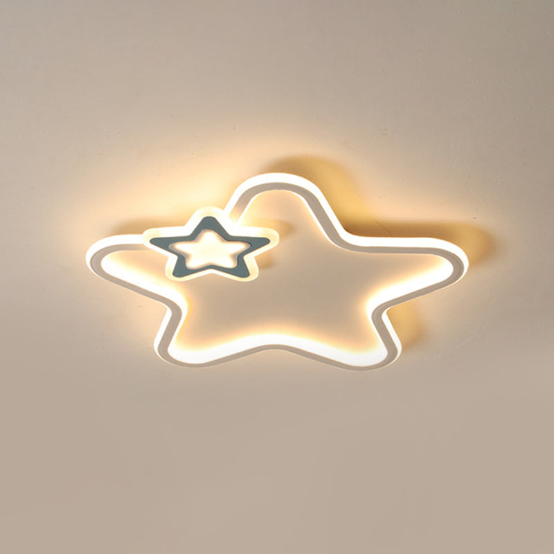 Kid's Star Flush Ceiling Light: Cartoon Acrylic Black/Blue/Pink LED Lamp (Warm/White Light)