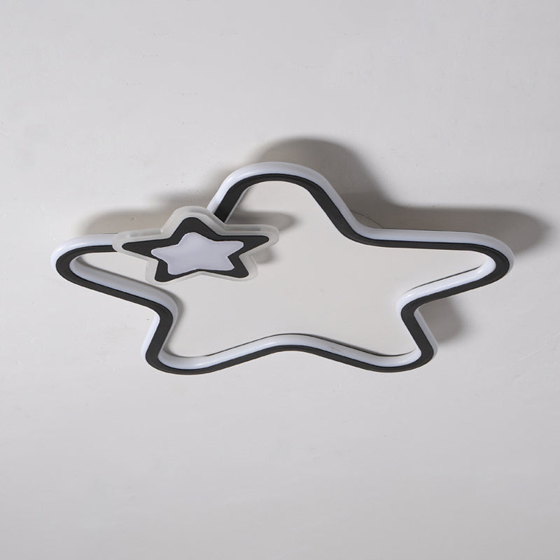 Kid's Star Flush Ceiling Light: Cartoon Acrylic Black/Blue/Pink LED Lamp (Warm/White Light)