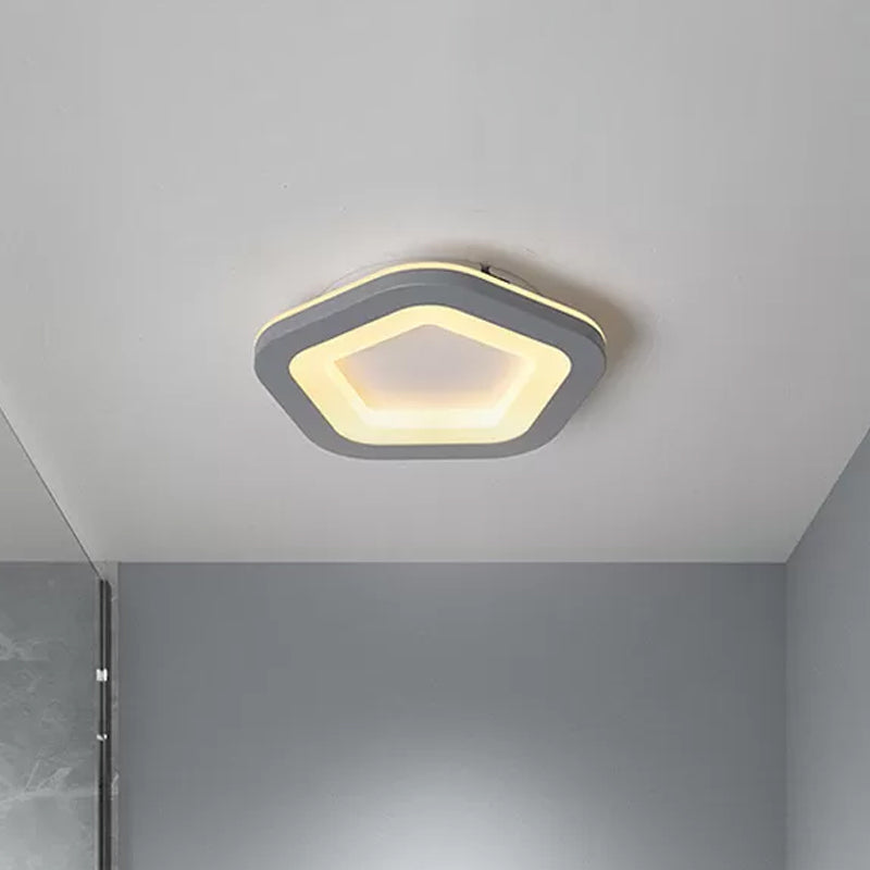 Nordic Integrated Led Ceiling Light In Grey Flower/Square/Pentagon Design With Acrylic Shade -