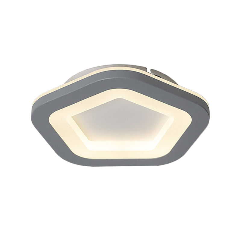 Nordic Integrated Led Ceiling Light In Grey Flower/Square/Pentagon Design With Acrylic Shade -