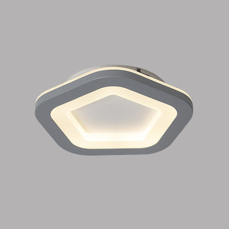 Nordic Integrated Led Ceiling Light In Grey Flower/Square/Pentagon Design With Acrylic Shade -