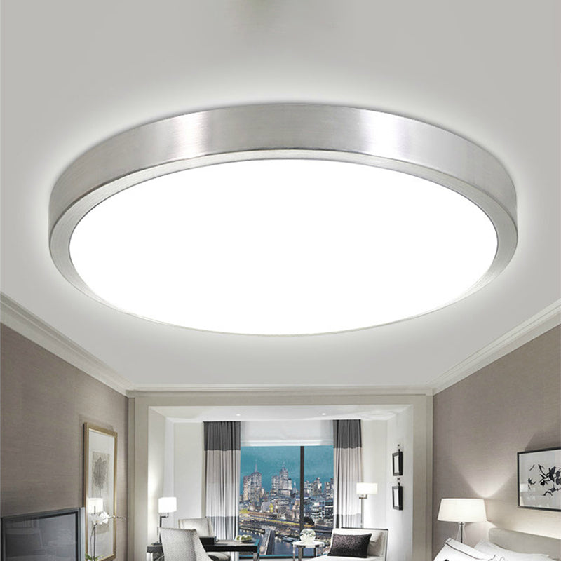 Silver Round Flush Ceiling Light - 14"/16" Wide LED Acrylic Flush Mount Lamp in Warm/White Light for Living Room