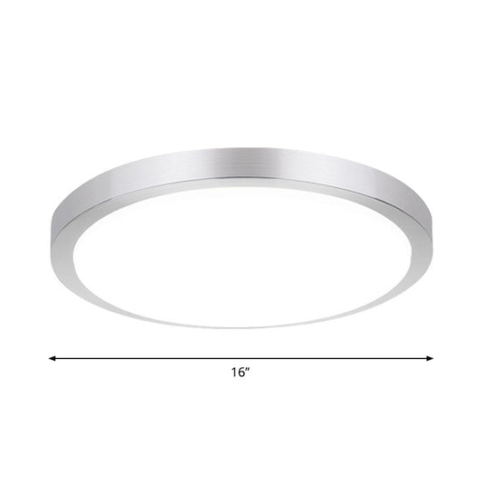 Silver Round Flush Ceiling Light - 14/16 Wide Led Acrylic Mount Lamp In Warm/White For Living Room