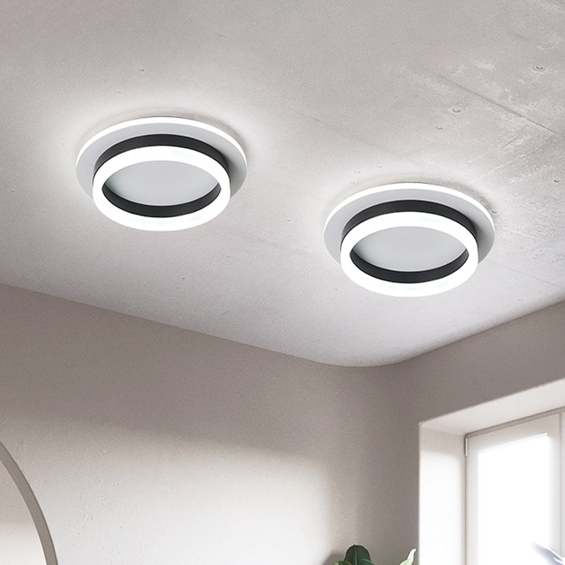 Minimalistic Flush Ceiling Light - Round/Square Acrylic LED Flushmount Lighting in Black/White for Bedroom