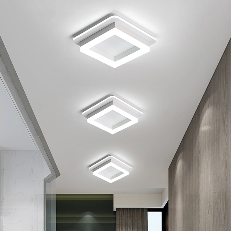 Minimalistic Flush Ceiling Light - Round/Square Acrylic Led Flushmount Lighting In Black/White For