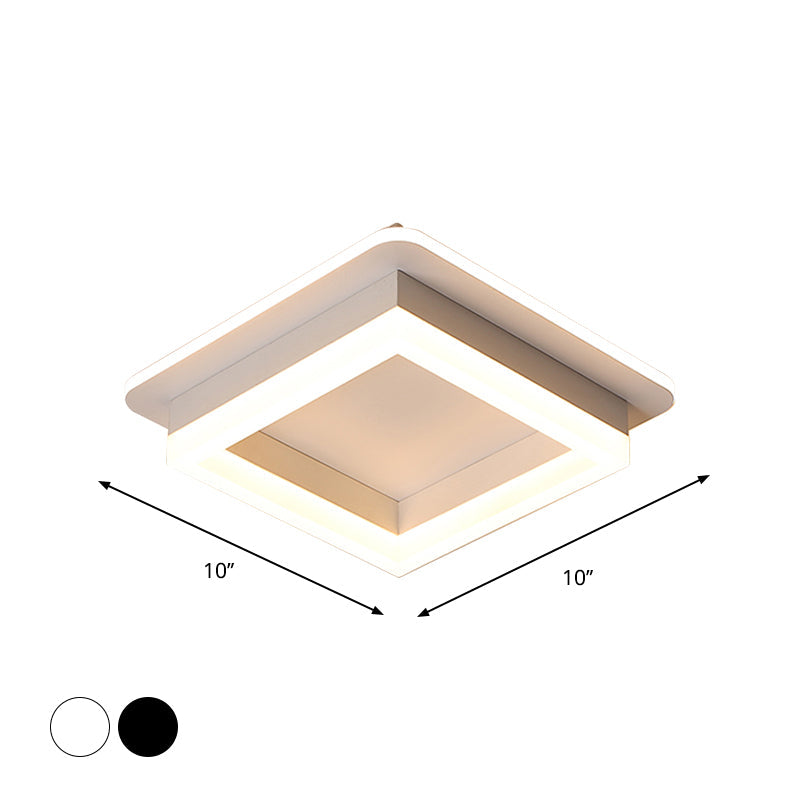 Minimalistic Flush Ceiling Light - Round/Square Acrylic LED Flushmount Lighting in Black/White for Bedroom