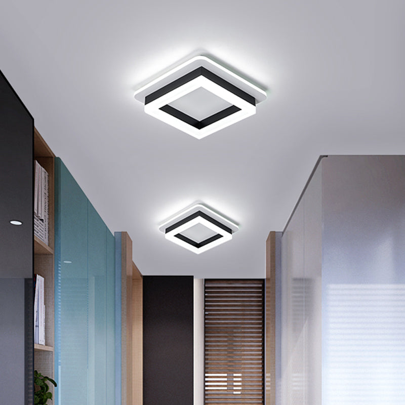 Minimalistic Flush Ceiling Light - Round/Square Acrylic LED Flushmount Lighting in Black/White for Bedroom
