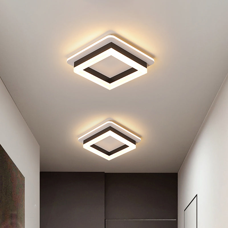 Minimalistic Flush Ceiling Light - Round/Square Acrylic Led Flushmount Lighting In Black/White For