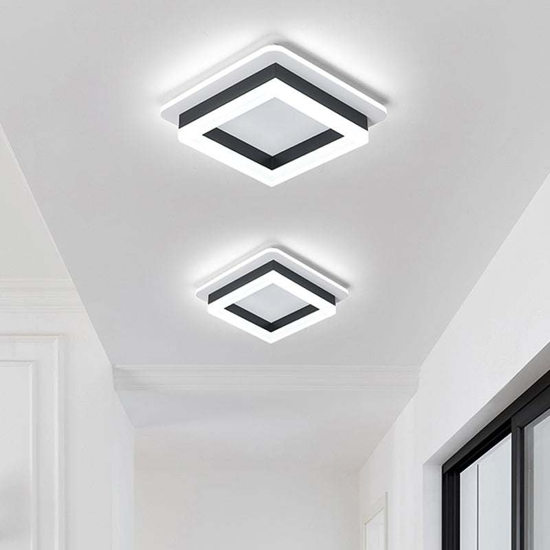 Minimalistic Flush Ceiling Light - Round/Square Acrylic LED Flushmount Lighting in Black/White for Bedroom