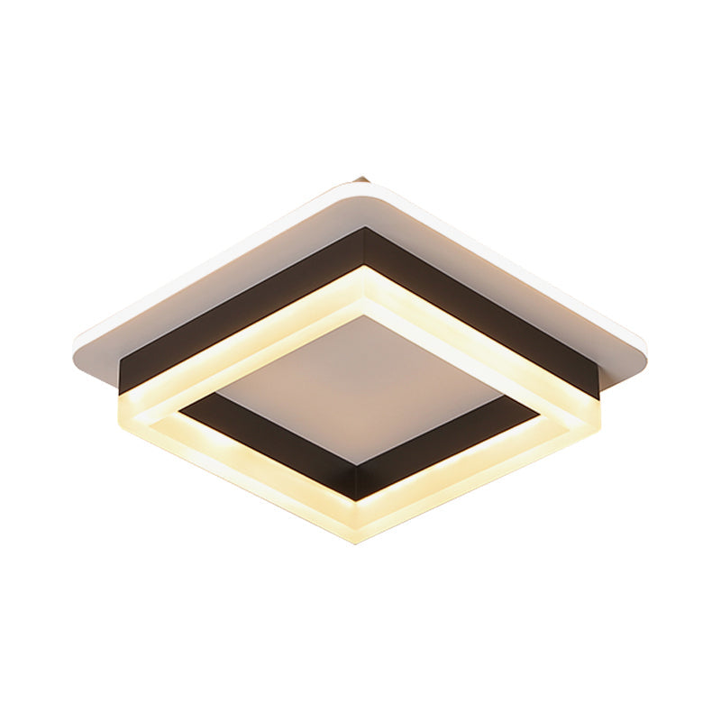 Minimalistic Flush Ceiling Light - Round/Square Acrylic LED Flushmount Lighting in Black/White for Bedroom
