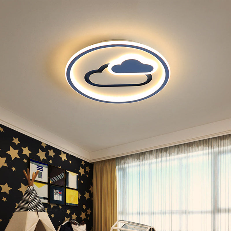 Plafonnier LED ultra fin pour chambre d'enfant au design nuageux - Luminaire en acrylique de 16"/19,5" de large en rose/bleu/noir