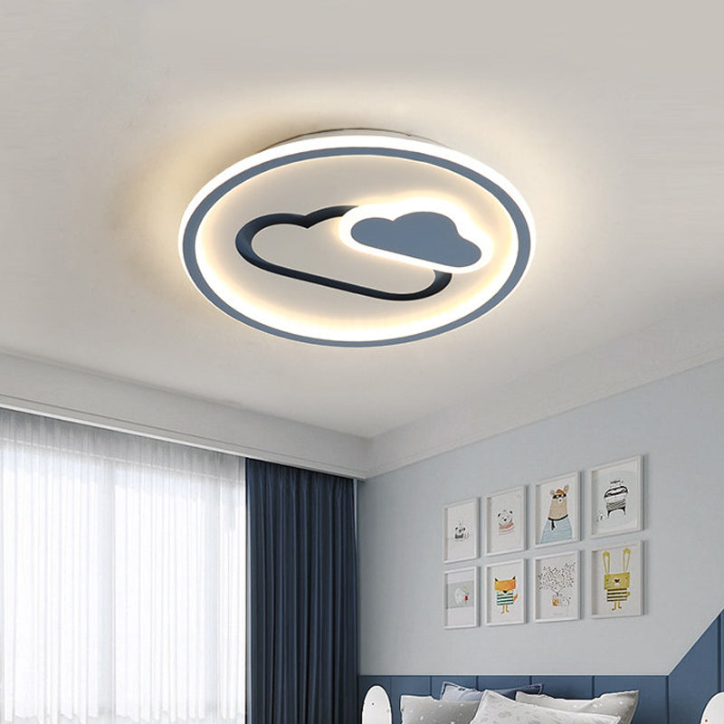 Plafonnier LED ultra fin pour chambre d'enfant au design nuageux - Luminaire en acrylique de 16"/19,5" de large en rose/bleu/noir