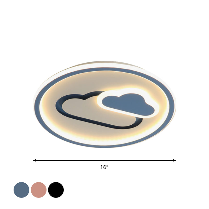 Plafonnier LED ultra fin pour chambre d'enfant au design nuageux - Luminaire en acrylique de 16"/19,5" de large en rose/bleu/noir