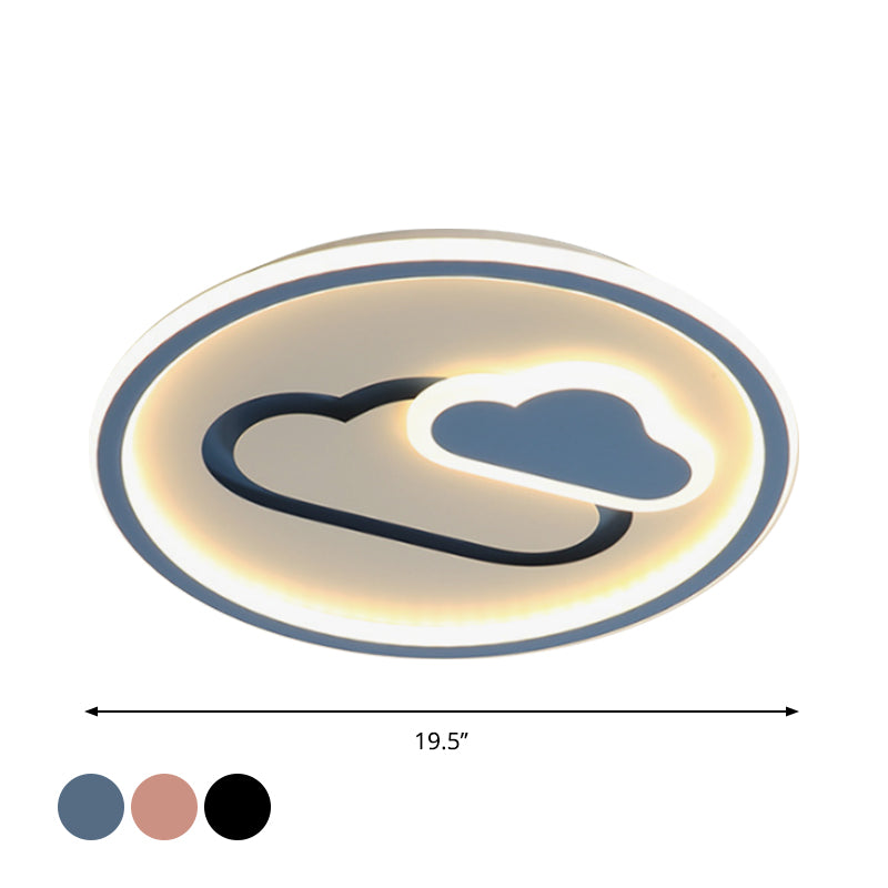 Plafonnier LED ultra fin pour chambre d'enfant au design nuageux - Luminaire en acrylique de 16"/19,5" de large en rose/bleu/noir