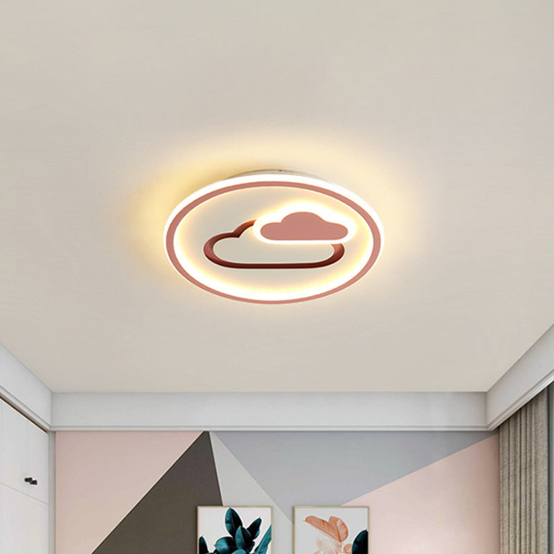Plafonnier LED ultra fin pour chambre d'enfant au design nuageux - Luminaire en acrylique de 16"/19,5" de large en rose/bleu/noir