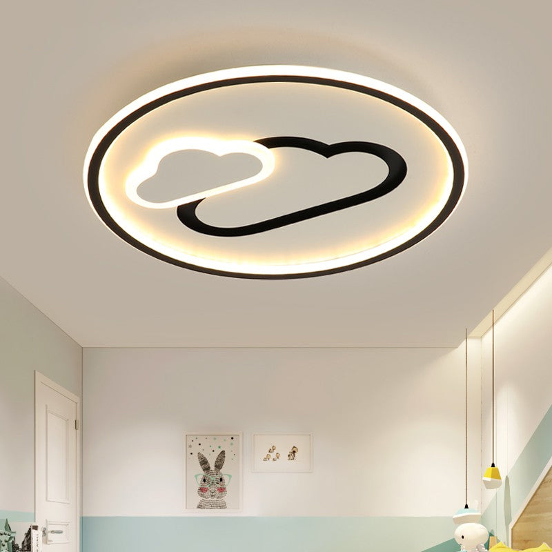 Plafonnier LED ultra fin pour chambre d'enfant au design nuageux - Luminaire en acrylique de 16"/19,5" de large en rose/bleu/noir