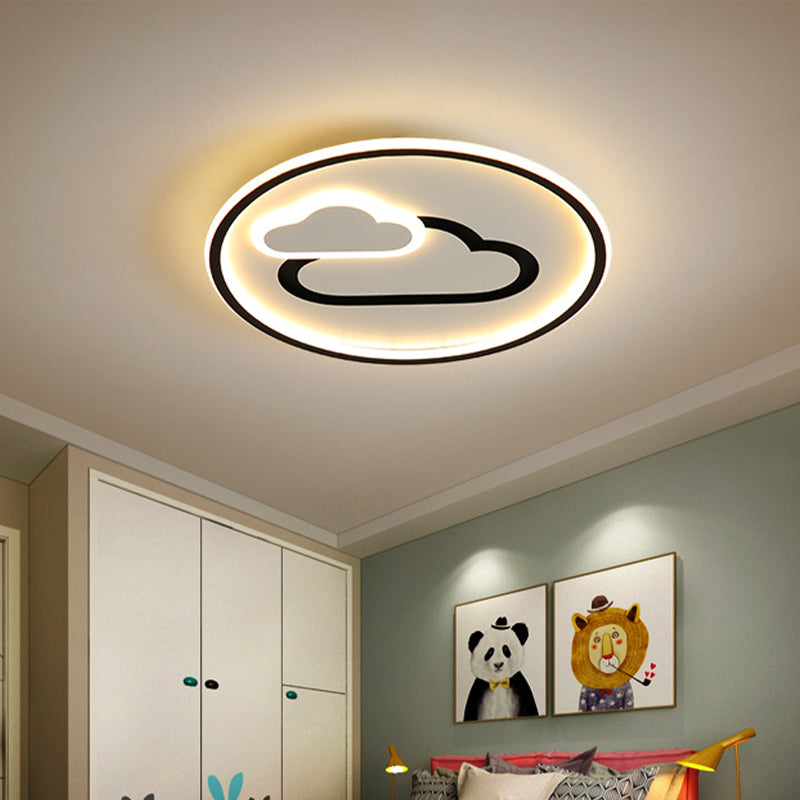 Plafonnier LED ultra fin pour chambre d'enfant au design nuageux - Luminaire en acrylique de 16"/19,5" de large en rose/bleu/noir