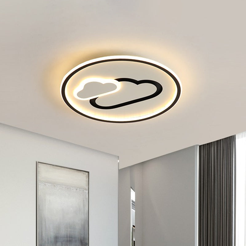Plafonnier LED ultra fin pour chambre d'enfant au design nuageux - Luminaire en acrylique de 16"/19,5" de large en rose/bleu/noir